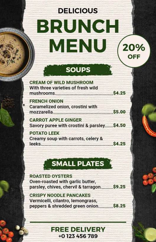 Rustic Green Delights Brunch Menu Template