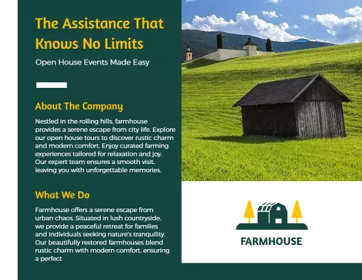 Rustic Green Farmhouse Open House Events Agriculture Brochure Template