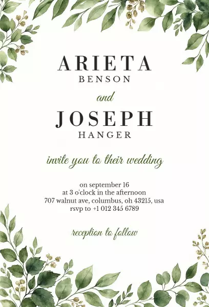 Rustic Greenery Botanical Wedding Celebration Invitation Template