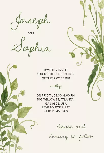 Rustic Greenery Floral Elegant Wedding Invitation Template
