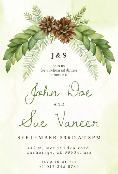 Rustic Greenery Pinecones Rehearsal Dinner Invitation Template