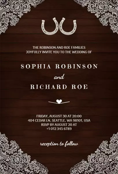 Rustic Horseshoes Western Wedding Celebration Invitation Template