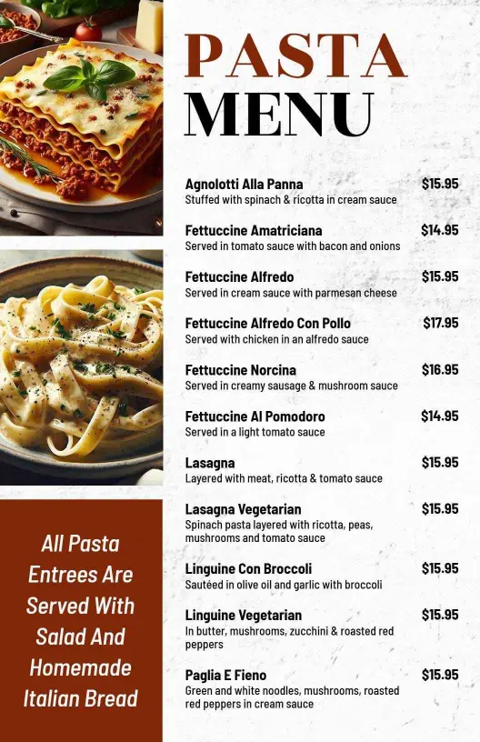Rustic Italian Cuisine Pasta Menu Template