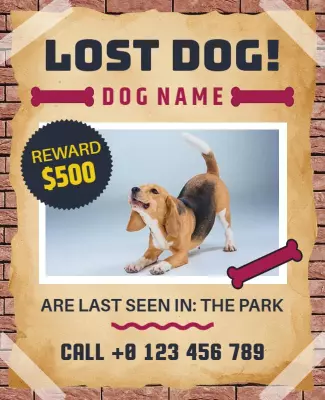 Rustic Lost Dog Notice with Reward Details Flyer Template