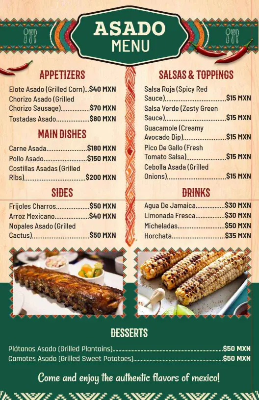 Rustic Mexican Cuisine Asado Dining Menu Template