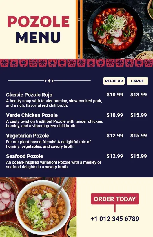 Rustic Mexican Homestyle Pozole Selection Menu Template