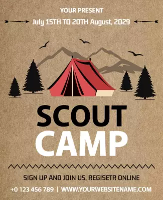 Rustic Nature-Themed Scout Camp Adventure Poster Template
