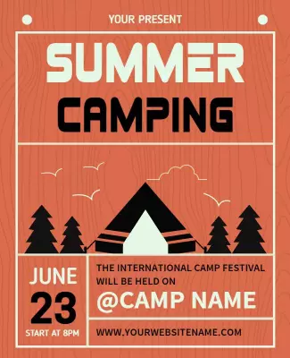 Rustic Orange Summer Camping Festival Promotion Flyer Template
