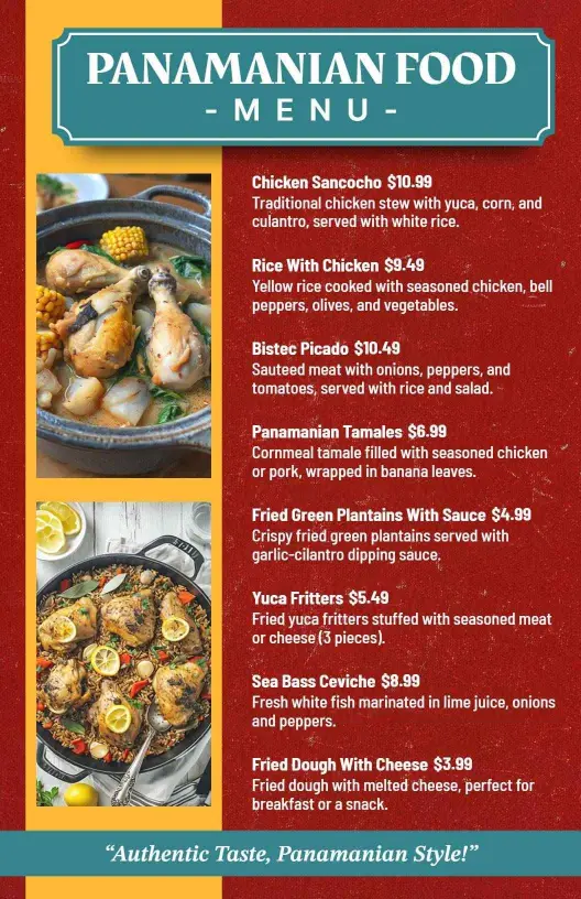 Rustic Panamanian Style Dining Menu Template