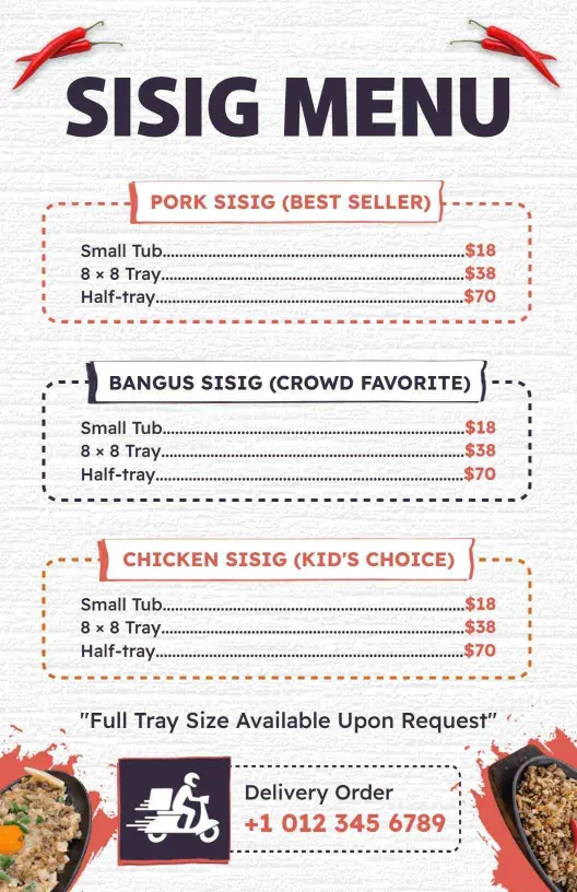 Rustic Patterned Fresh Sisig Dishes Menu Template