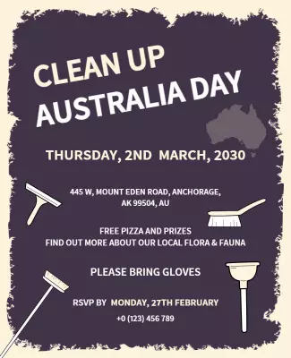 Rustic Purple Community Clean Up Australia Day Poster Template