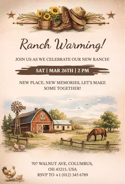 Rustic Ranch Warming New Beginning Celebration Invitation Template