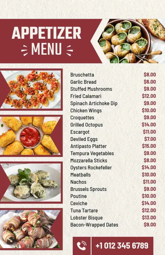 Rustic Red and Beige Restaurant Appetizer Menu Template