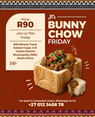 Rustic Red Bunny Chow Friday Event Flyer Template