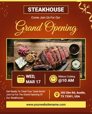 Rustic Steakhouse Grand Opening Celebration Flyer Template
