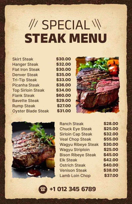 Rustic Steakhouse Special Menu Template