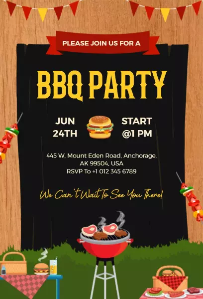 Rustic Summer BBQ Party Outdoor Celebration Invitation Template