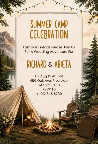 Rustic Summer Camp Wedding Adventure Celebration Invitation Template