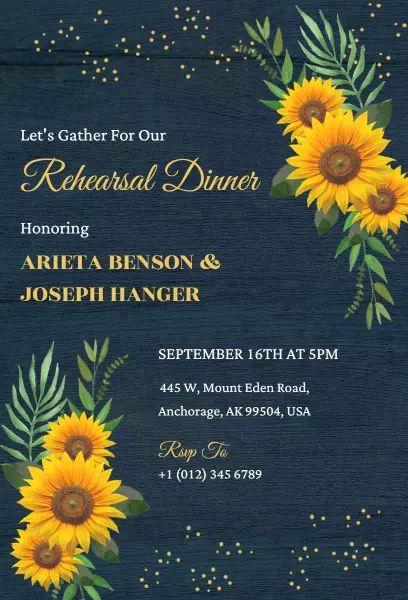 Rustic Sunflower Elegant Rehearsal Dinner Invitation Template