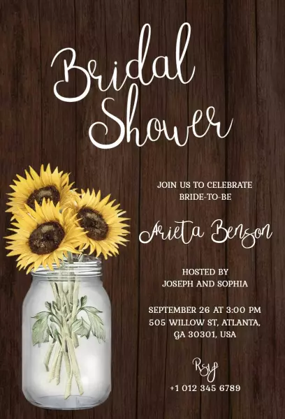 Rustic Sunflower Farmhouse Bridal Shower Invitation Template