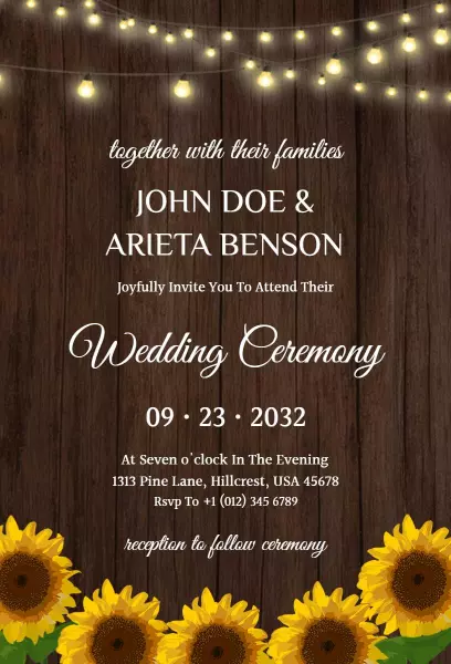 Rustic Sunflower Floral Wedding Ceremony Invitation Template