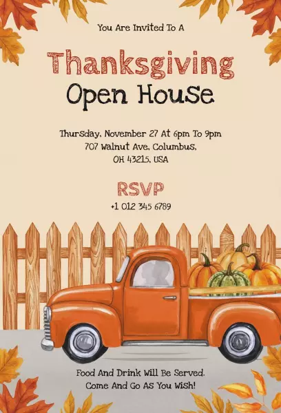 Rustic Thanksgiving Open House Celebration Invitation Template