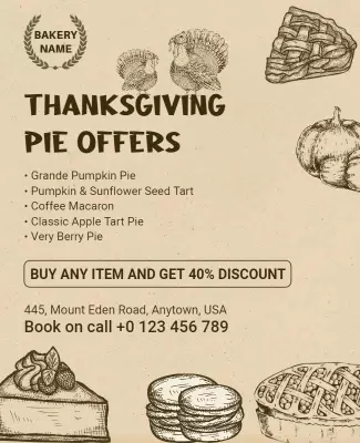 Rustic Thanksgiving Pie Offers with Discounts Poster Template