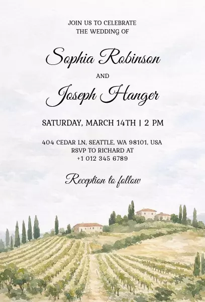 Rustic Vineyard Garden Wedding Celebration Invitation Template