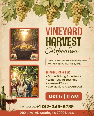 Rustic Vineyard Harvest Festival Celebration Flyer Template