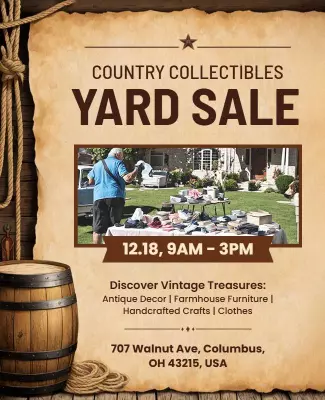 Rustic Vintage Country Collectibles Yard Sale Poster Template