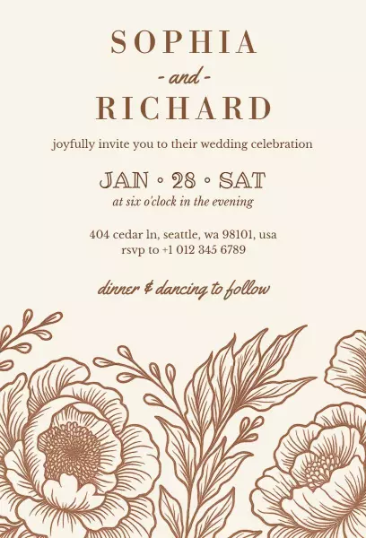 Rustic Vintage Elegant Floral Wedding Celebration Invitation Template