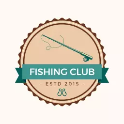 Rustic Vintage Fishing Club Logo Featuring Classic Rod Design Logo Template