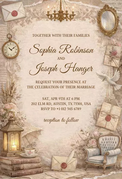 Rustic Vintage Wedding Celebration Elegant Invitation Template