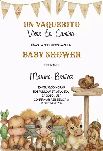 Rustic Western Cowboy Theme Baby Shower Invitation Template