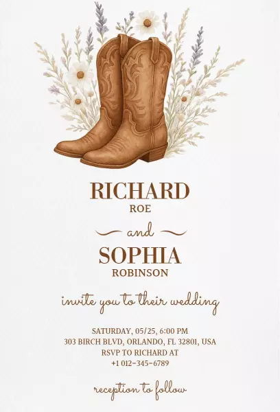Rustic Western Cowboy Theme Wedding Celebration Invitation Template