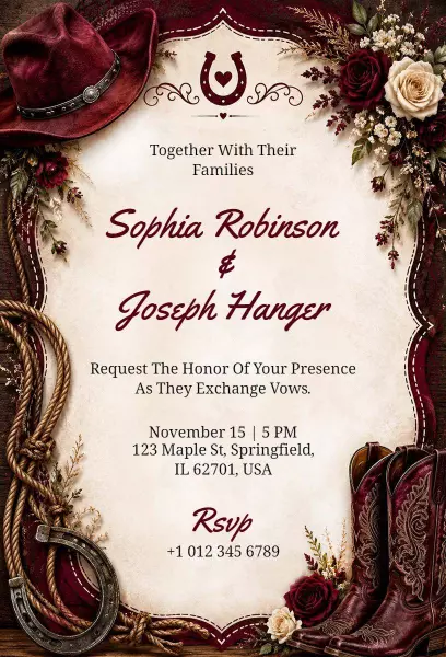 Rustic Western Cowboy Themed Wedding Ceremony Invitation Template