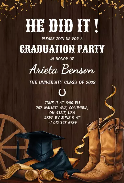 Rustic Western Graduation Celebration Party Invitation Template