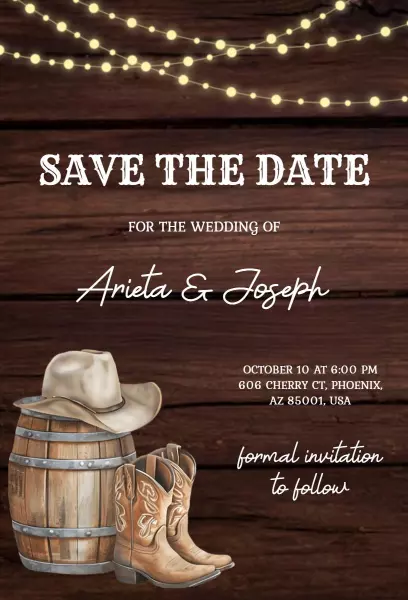 Rustic Western Style Save The Date Wedding Invitation Template