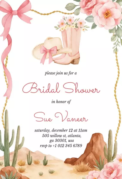Rustic Western Theme Bridal Shower Celebration Invitation Template