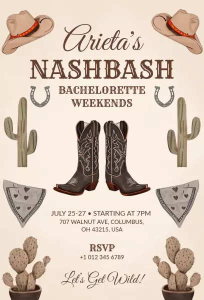 Rustic Western Themed Bachelorette Party Invitation Template
