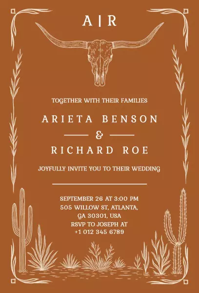 Rustic Western Wedding Celebration Cactus Theme Invitation Template