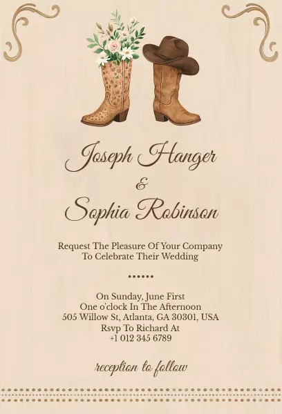 Rustic Western Wedding Celebration Cowboy Boots Invitation Template