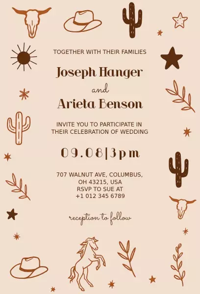 Rustic Western Wedding Celebration Invitation Template
