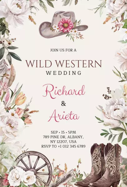 Rustic Wild Western Wedding Celebration Invitation Template