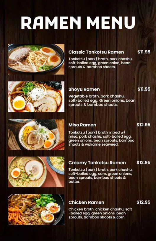 Rustic Wood Background Ramen Menu Template