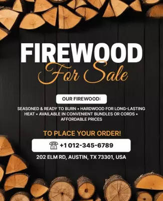 Rustic Wood Themed Firewood For Sale Poster Template
