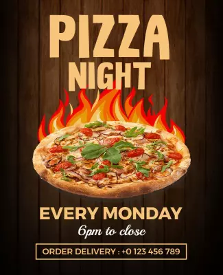 Rustic Wooden Pizza Night Promotion Poster Template