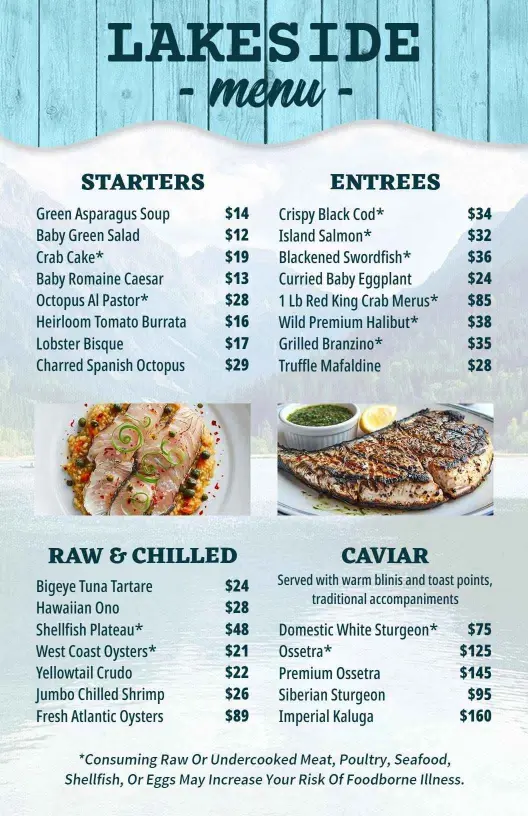 Rustic Wooden Texture Lakeside Dining Menu Template