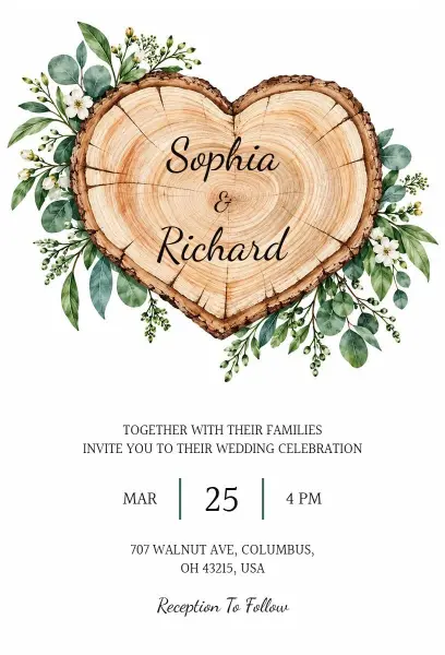 Rustic Woodlands Wedding Celebration Invitation Template