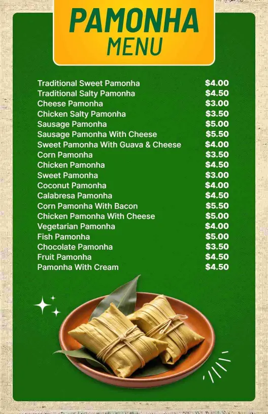 Rustic Yellow and Green Pamonha Food Menu Template